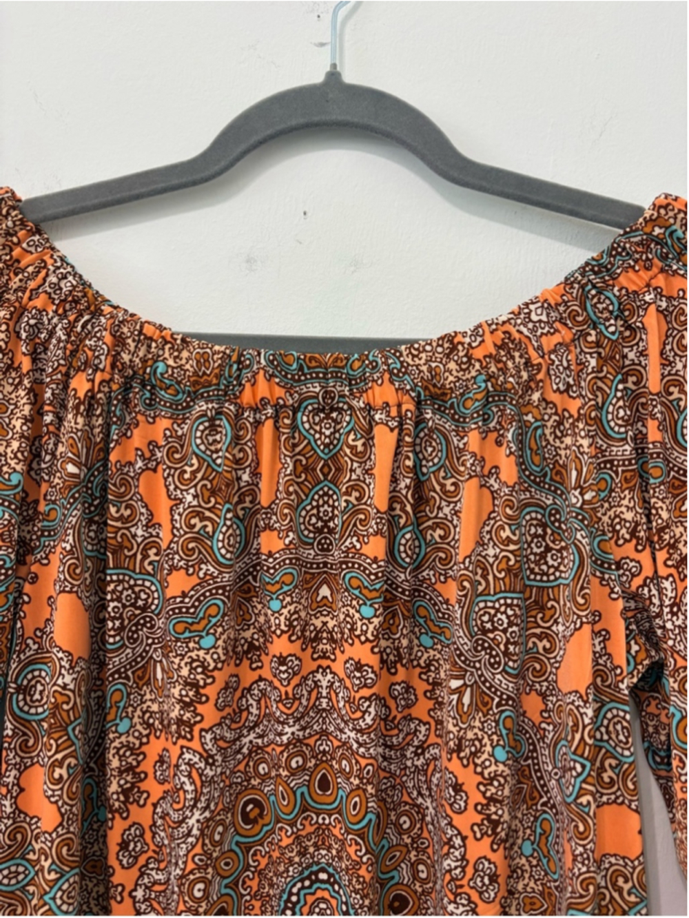 Tacera Off Shoulder Paisley Medallion Dress Sz S Peach Boho EUC - Picture 4 of 11